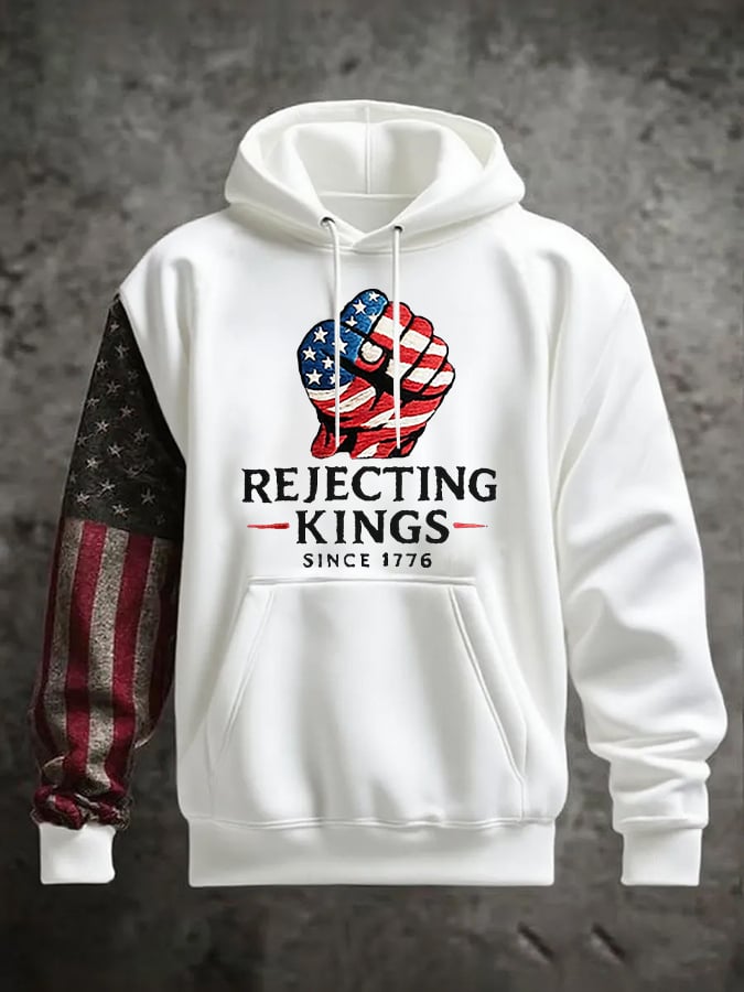 Men's “Rejecting Kings Since 1776â€?Print Long Sleeve Hoodie