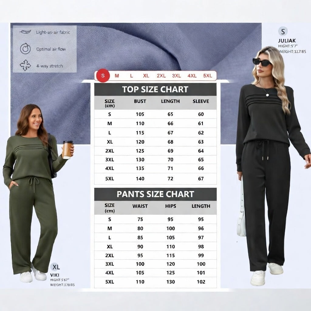 🔥LAST DAY 45% OFF✨Women's Crew Neck Lounge Set - Soft Cotton Top & Drawstring Pants