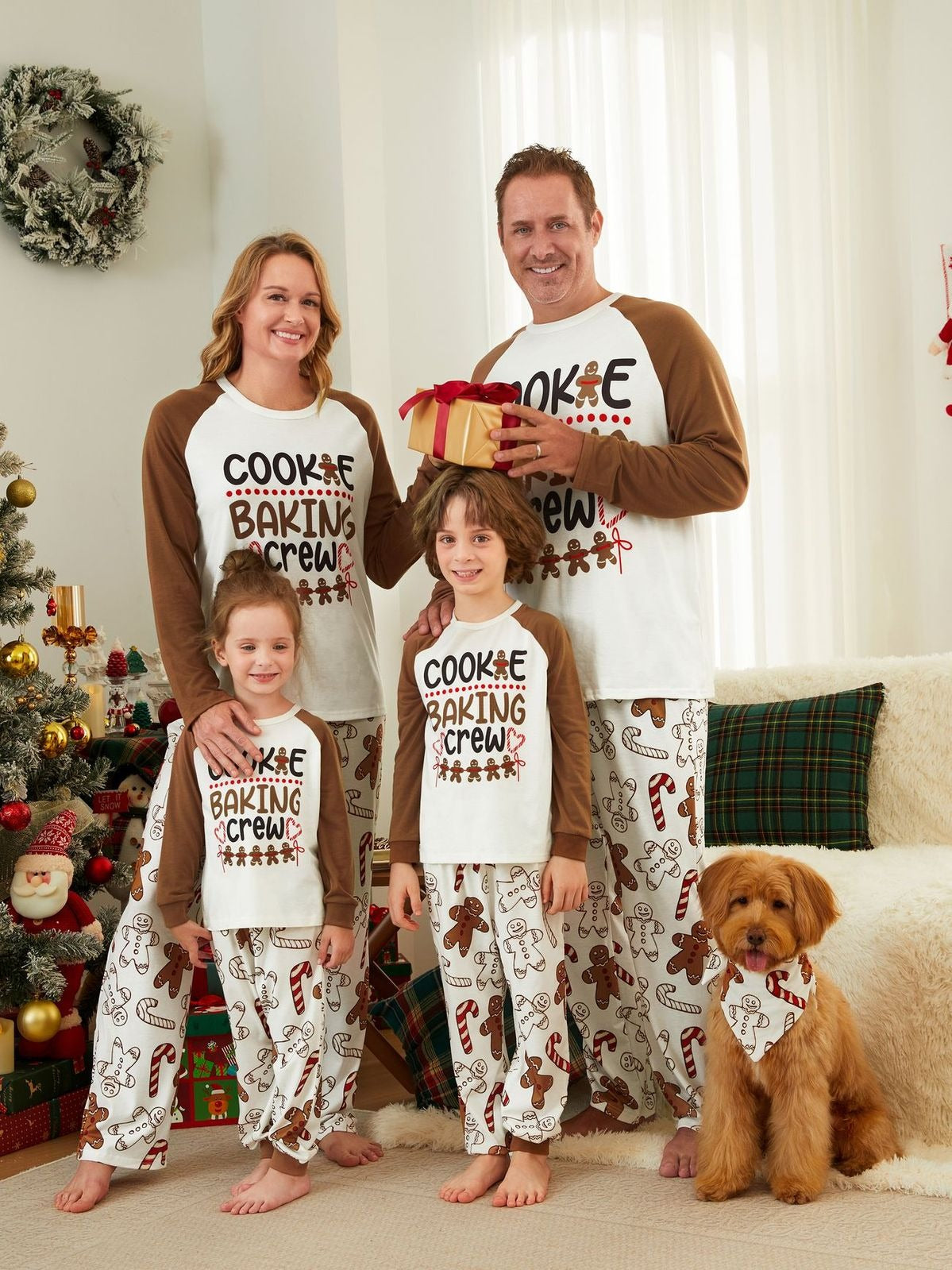 Cookies Gingerbread Pattern Matching Family Christmas Pajamas-Dog Pajamas Included