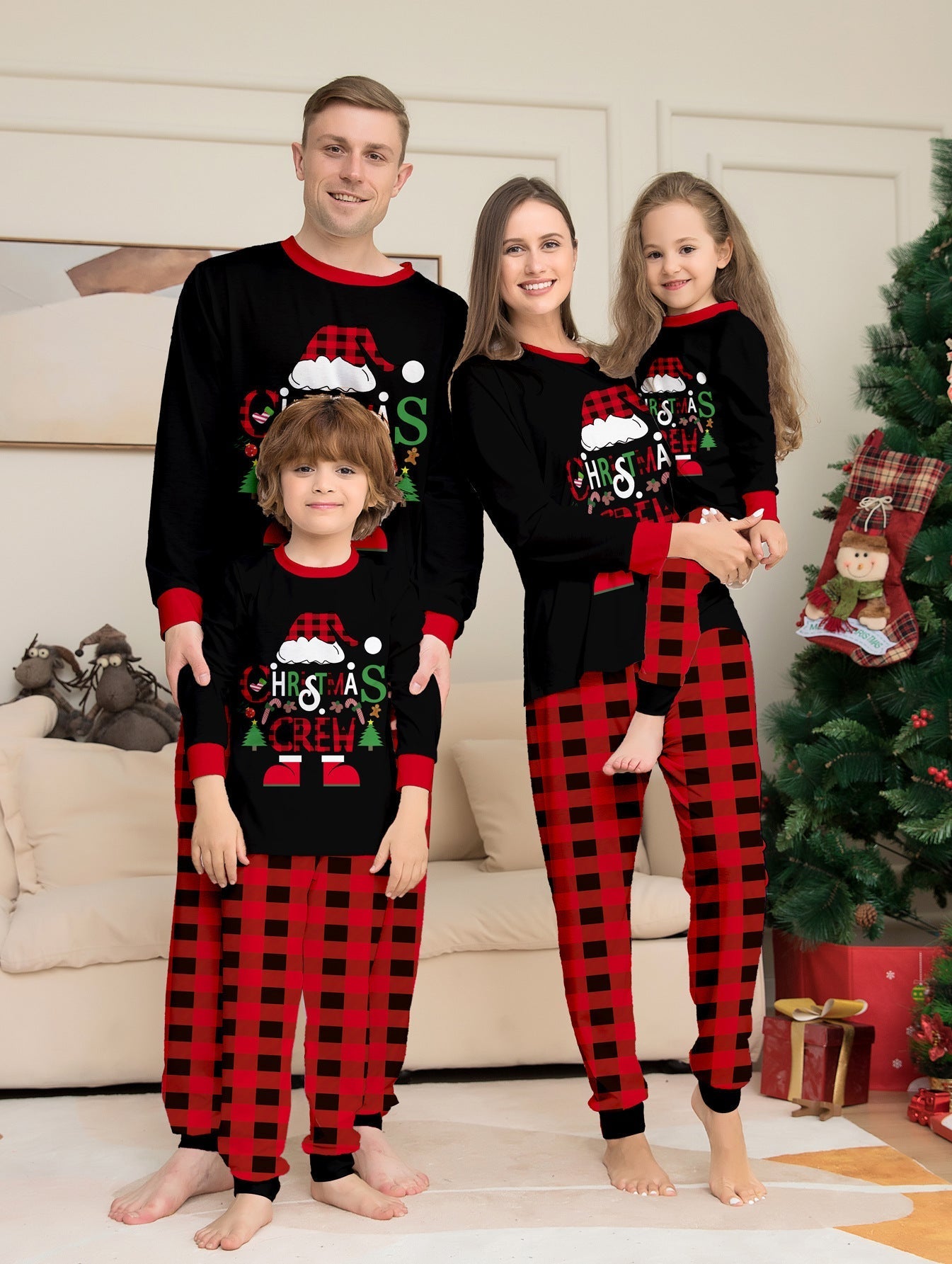Santa Hat Plaid Matching Family Christmas Pajamas | Adults, Kids & Dog Pajamas
