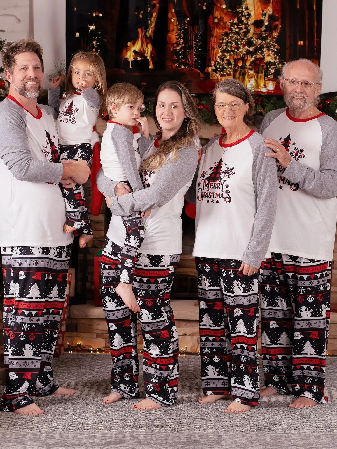 Gray and white Christmas tree truck Matching Family Christmas Pajamas