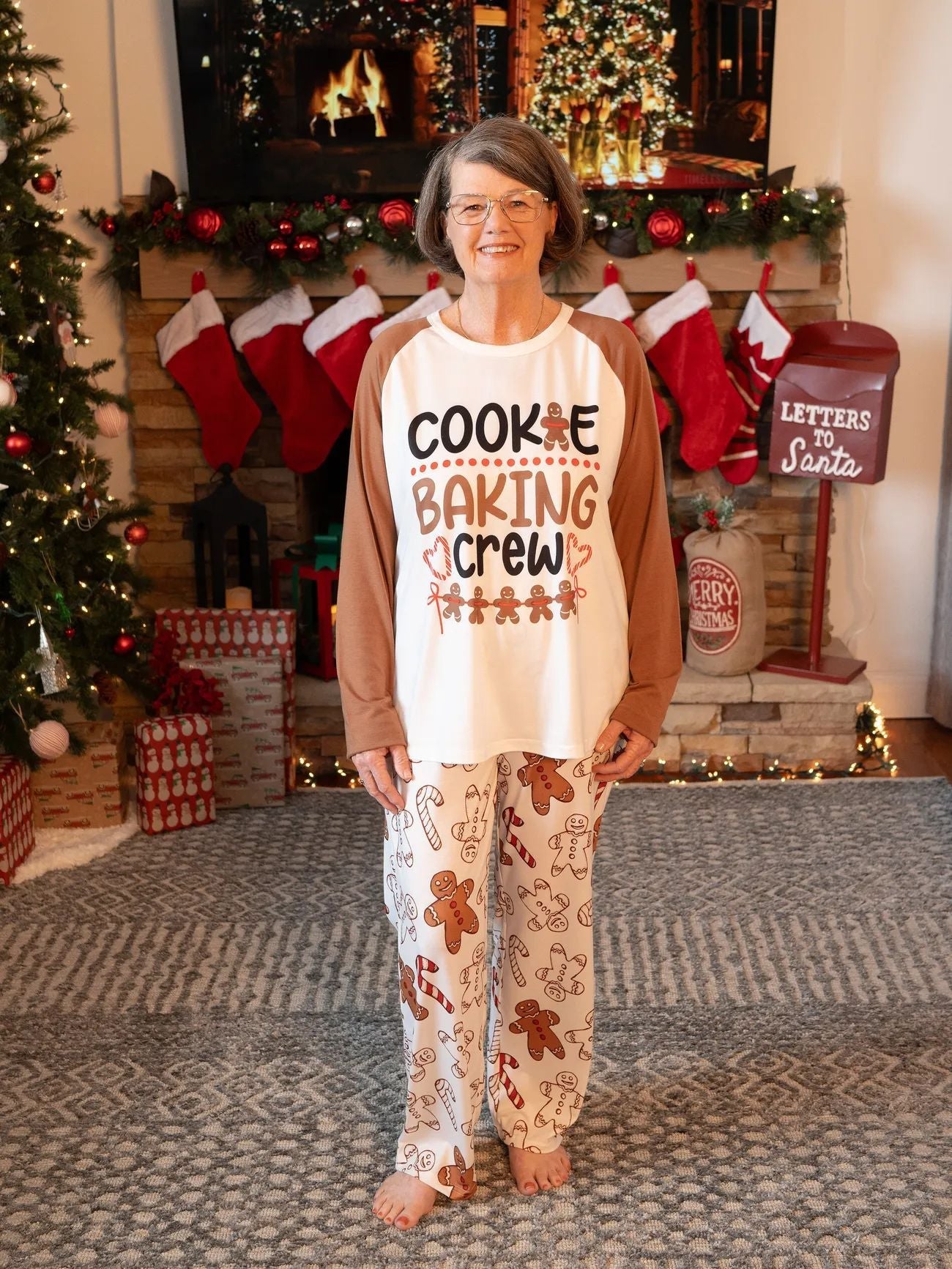 Khaki Gingerbread Pattern Matching Family Christmas Pajamas