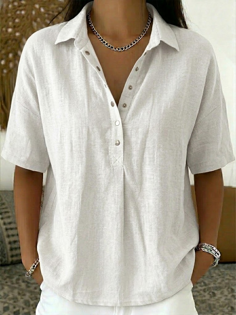 Women's Cotton Linen Polo Shirt – Casual Short Sleeve Summer Top