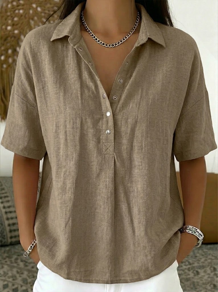 Women's Cotton Linen Polo Shirt – Casual Short Sleeve Summer Top