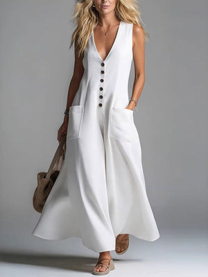 Women's deep V-neck maxi dress in White – front view