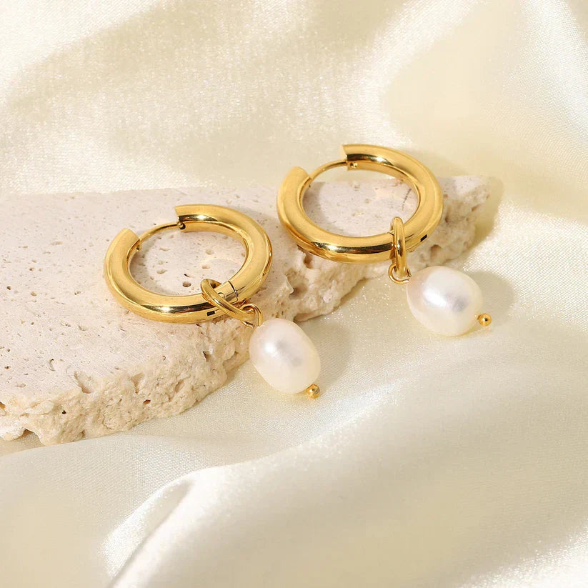 Golden Pearl Drop Earrings