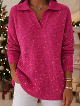 🎄 New Arrivals🔥Party Polo Collar Shiny Loose Sweater Top