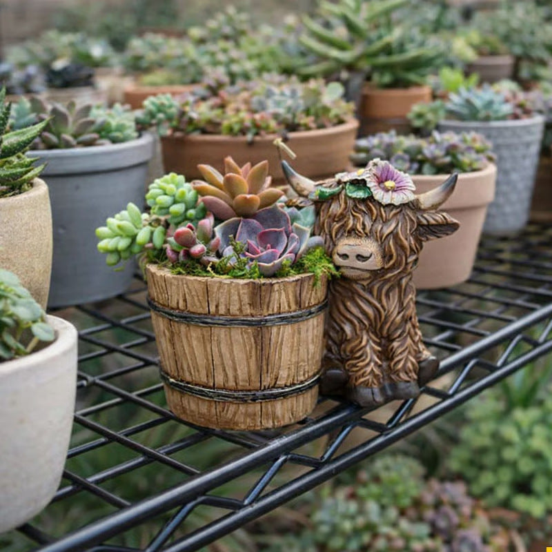 Handcrafted Highland Cow Planters
