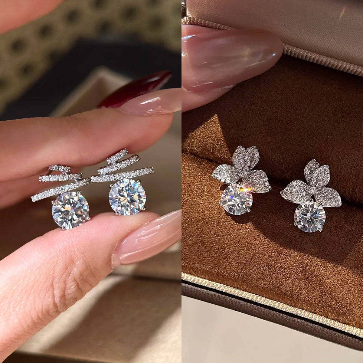 Full-Diamond Clover Earrings
