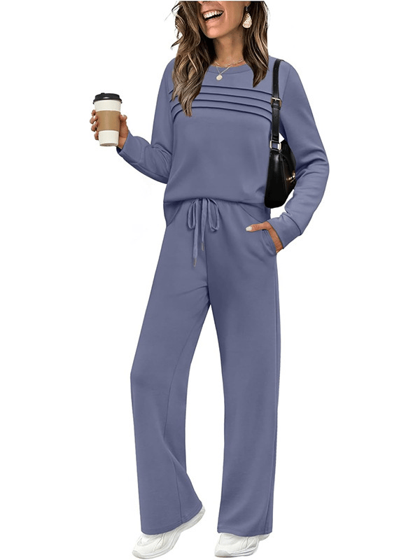🔥LAST DAY 45% OFF✨Women's Crew Neck Lounge Set - Soft Cotton Top & Drawstring Pants