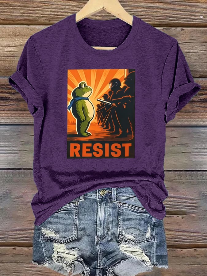 Women's  Portland Frog Resist  Printed Casual T-Shirt