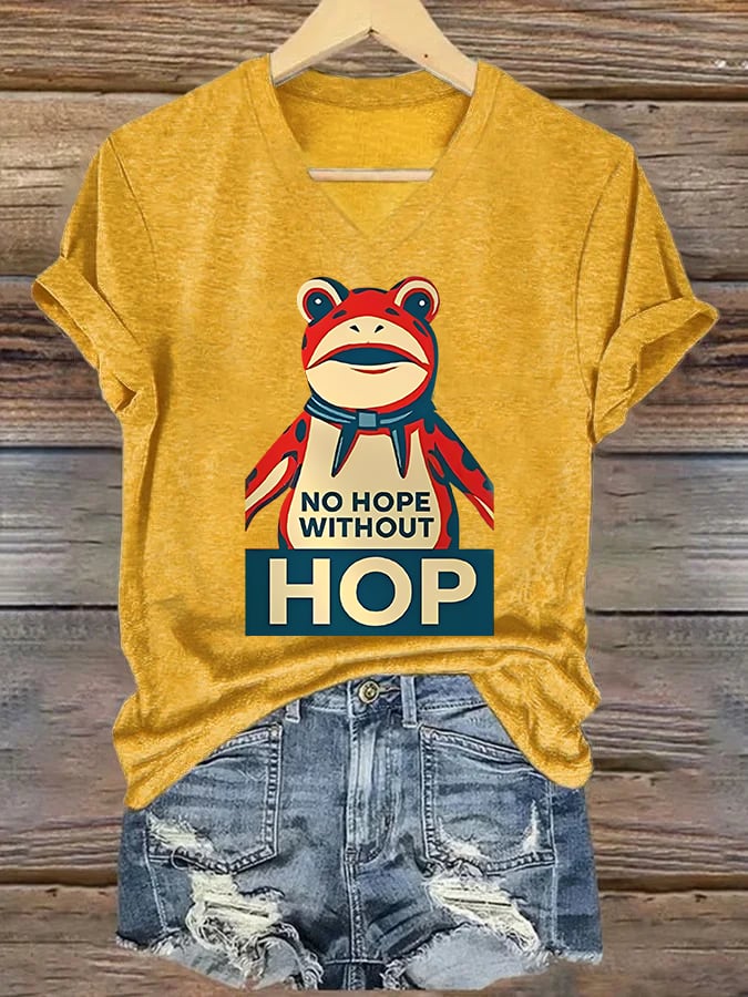V-neck Women's no hope without hop  Printed Casual T-Shirt