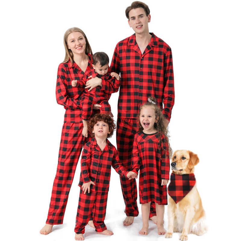Buffalo Plaid Matching Family Christmas Pajamas-Dog Pajamas Included