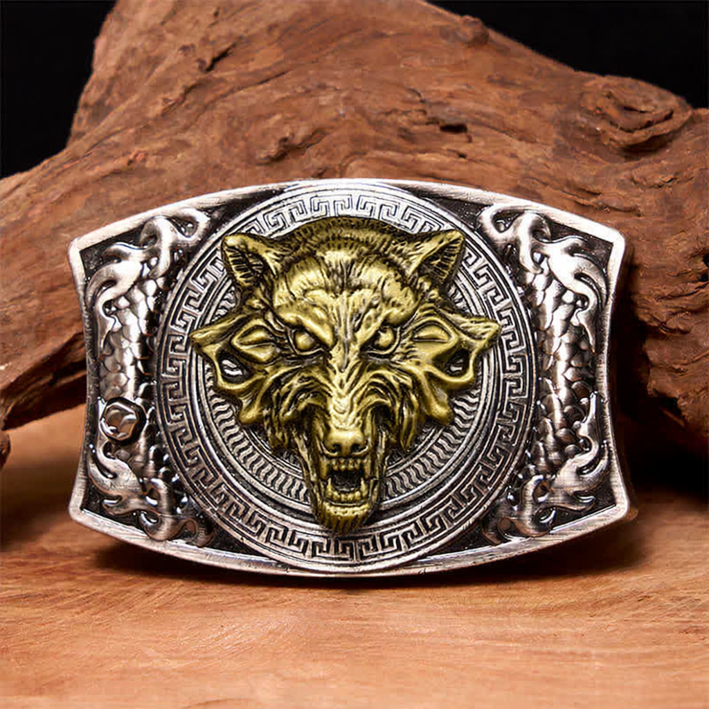 DIY Wolf Head Hidden Folding Knife Leather Belt