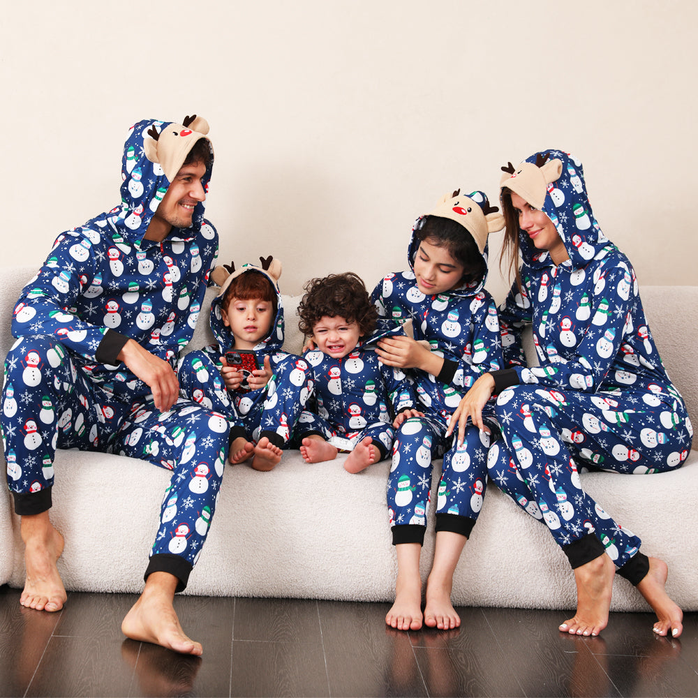 Blue Snowman Matching Family Christmas Pajamas Onesies