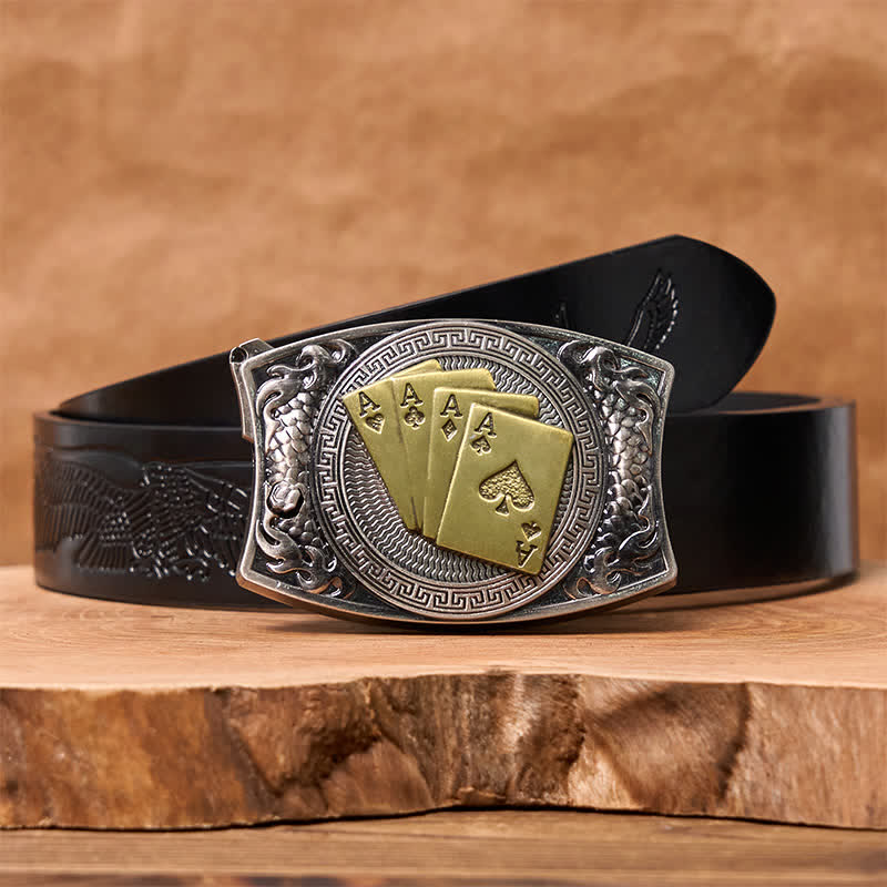 DIY Gold Poker Hidden Folding Knife Leather Belt