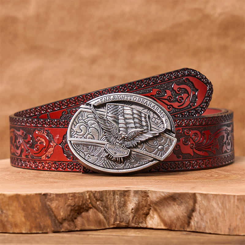 DIY Eagle USA Flag Hidden Folding Knife Leather Belt