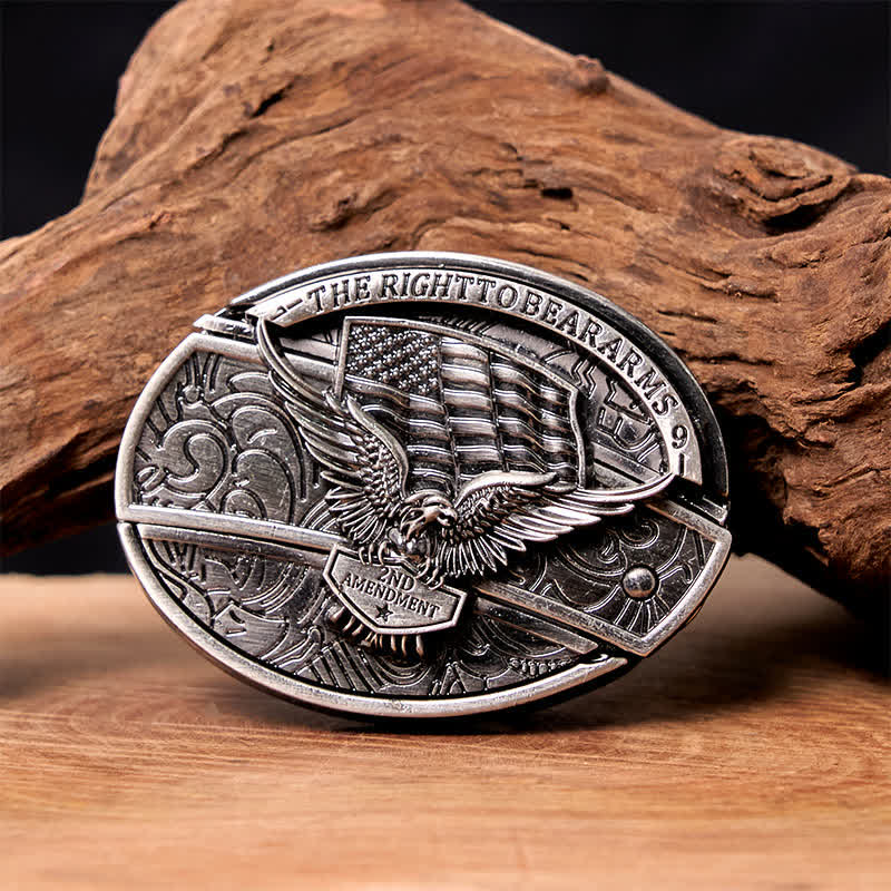 DIY Eagle USA Flag Hidden Folding Knife Leather Belt