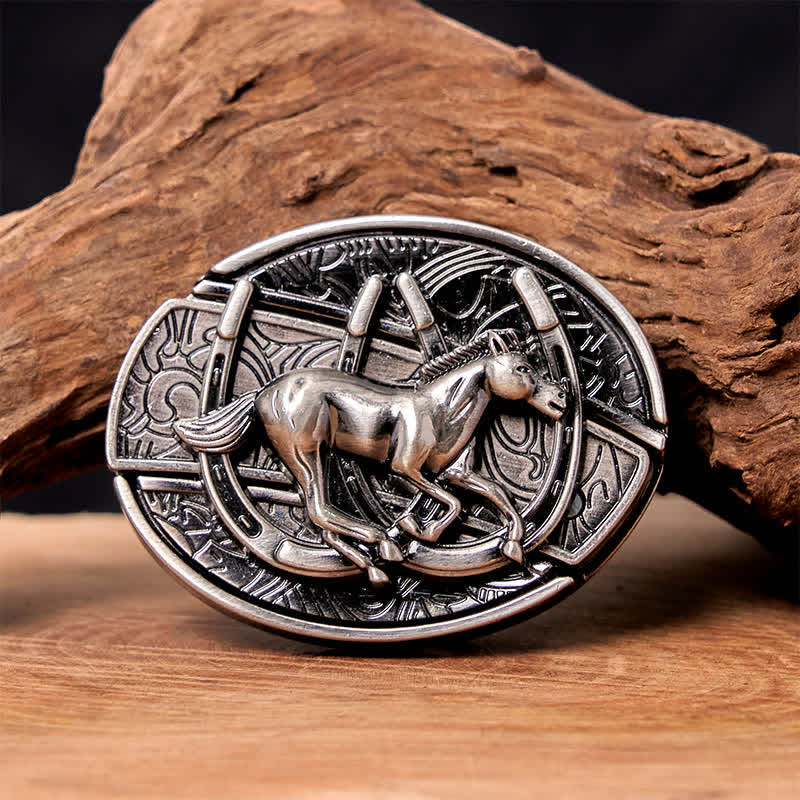 DIY Galloping Horse Hidden Folding Knife Leather Belt