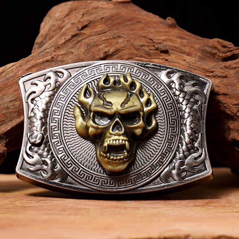 DIY Flame Skull Hidden Folding Knife Leather Belt