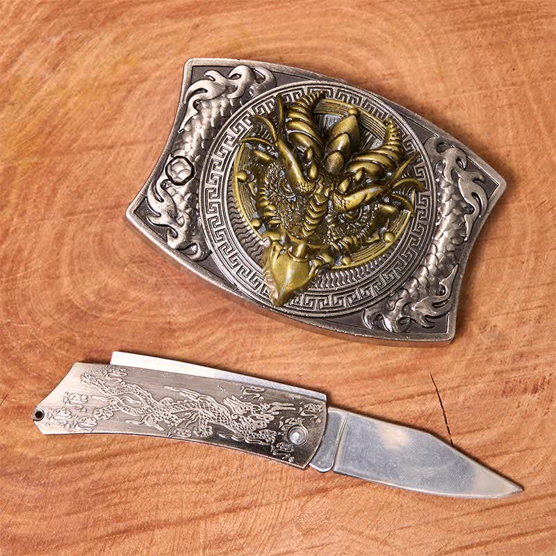 DIY Sharp-billed Dragon Hidden Folding Knife Leather Belt