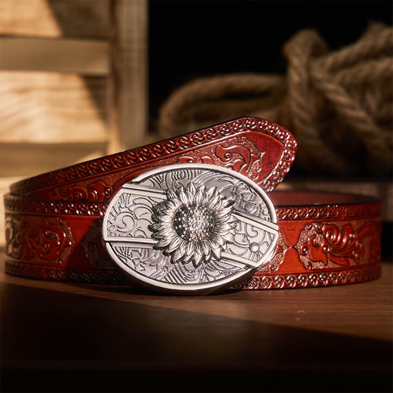 DIY Sunflower Hidden Folding Knife Leather Belt