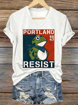 V-neck Women's  Portland Frog 8647 resist Print T-Shirt