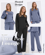 🔥LAST DAY 45% OFF✨Women's Crew Neck Lounge Set - Soft Cotton Top & Drawstring Pants