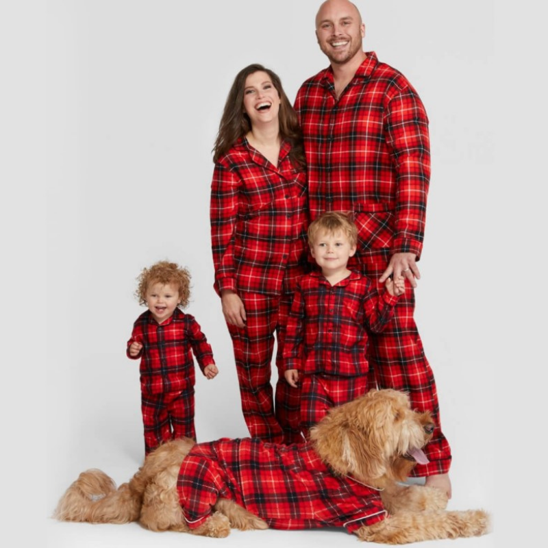 Tartan Plaid shirt Matching Family Christmas Pajamas-Dog Pajamas Included