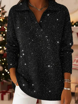 🎄 New Arrivals🔥Party Polo Collar Shiny Loose Sweater Top