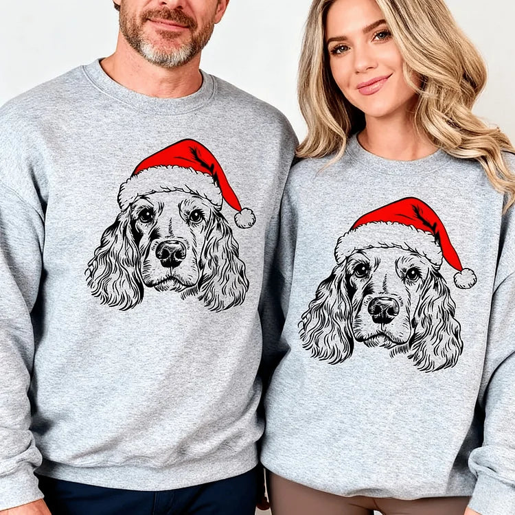 🎄🐾 Furry & Festive! Custom Pet Santa Hat Sweatshirt – Personalized Heat-Pressed Christmas Hoodie for Pet Lovers