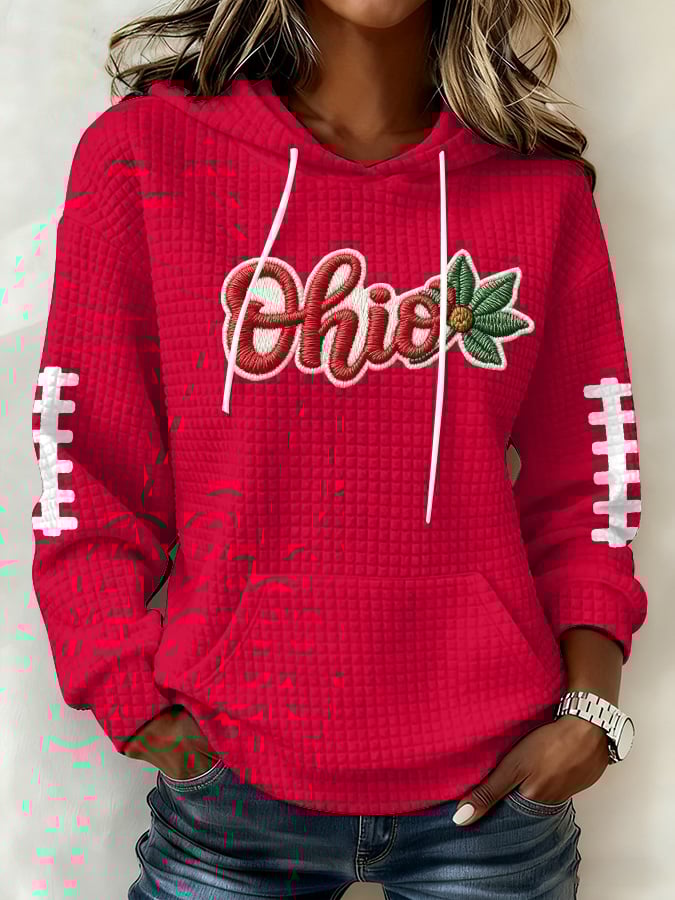 Women's Football Print Waffle Fabric Hooded Sweatshirt