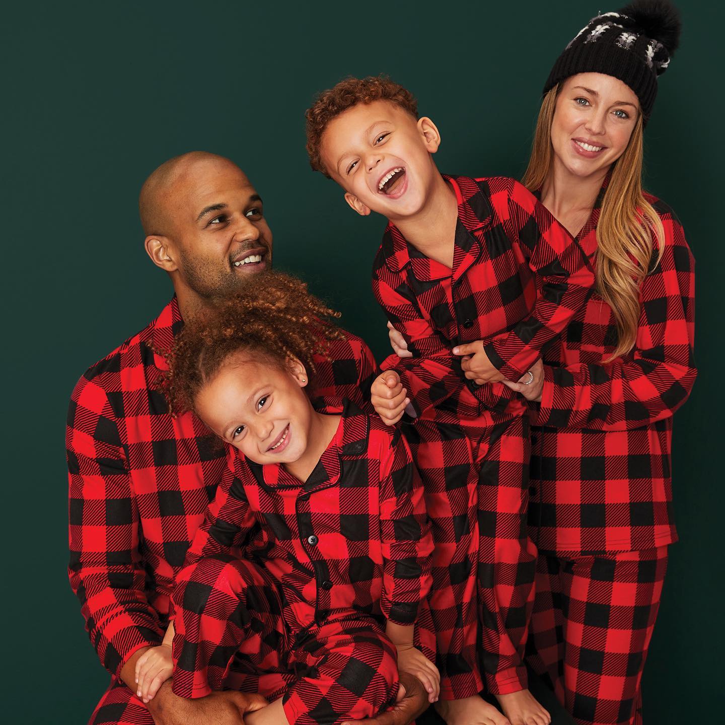 Red Plaid Stand Collar Matching Family Christmas Pajamas