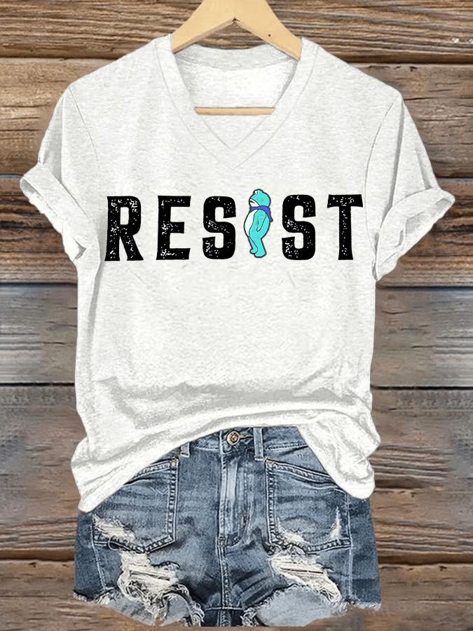V-neck Women's  Portland Frog resist Print T-Shirt