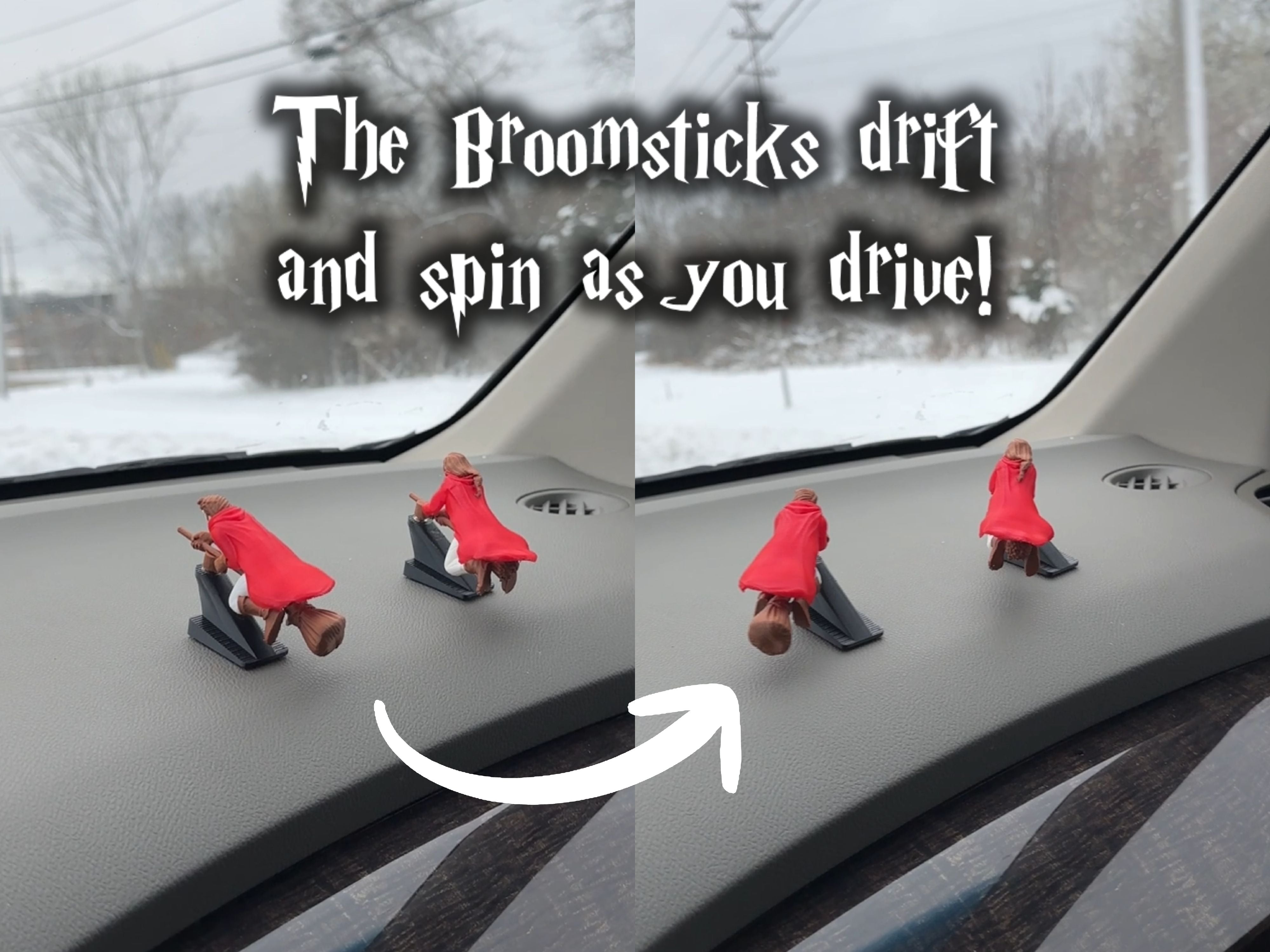Wizard™ Witch and Wizard Broomstick Dashboard Drift Ornaments - Fantasy Car Decoration