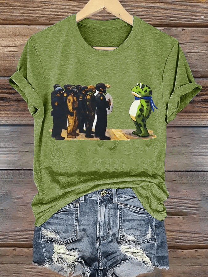 Women's  Portland Frog Resist  Printed Casual T-Shirt