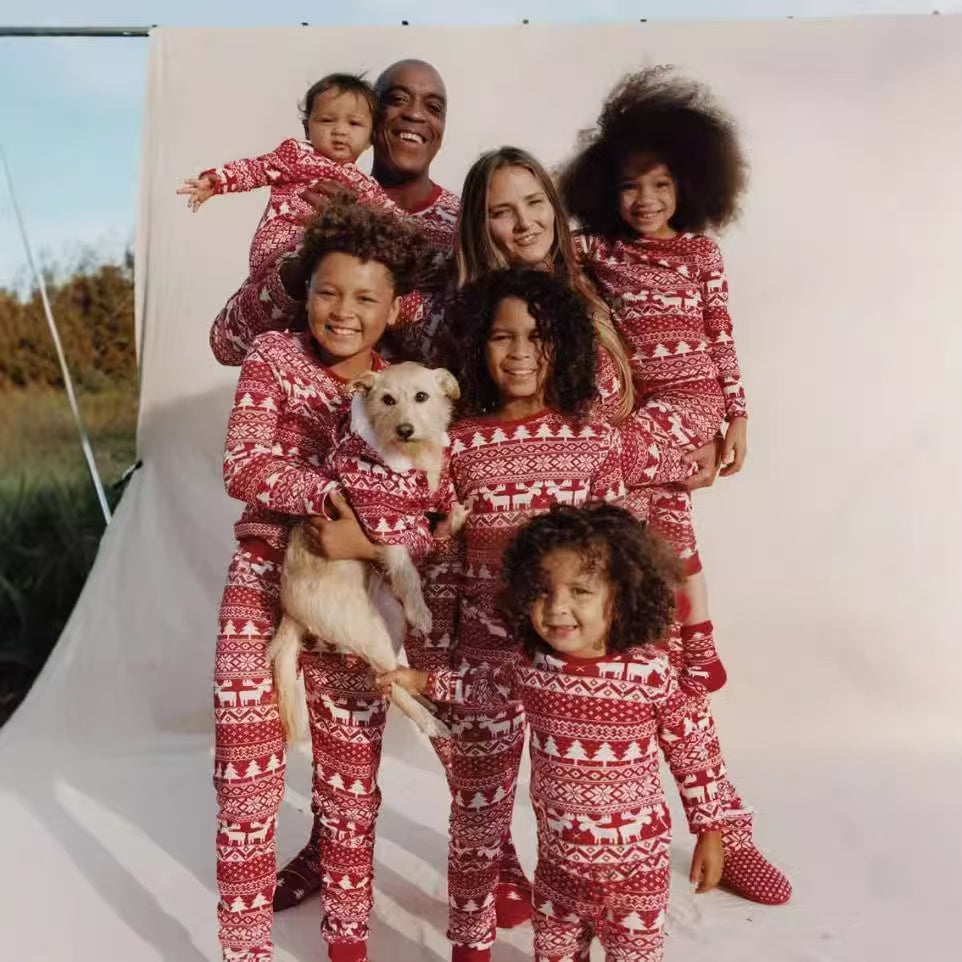 Red and White Christmas Print Matching Family Christmas Pajamas
