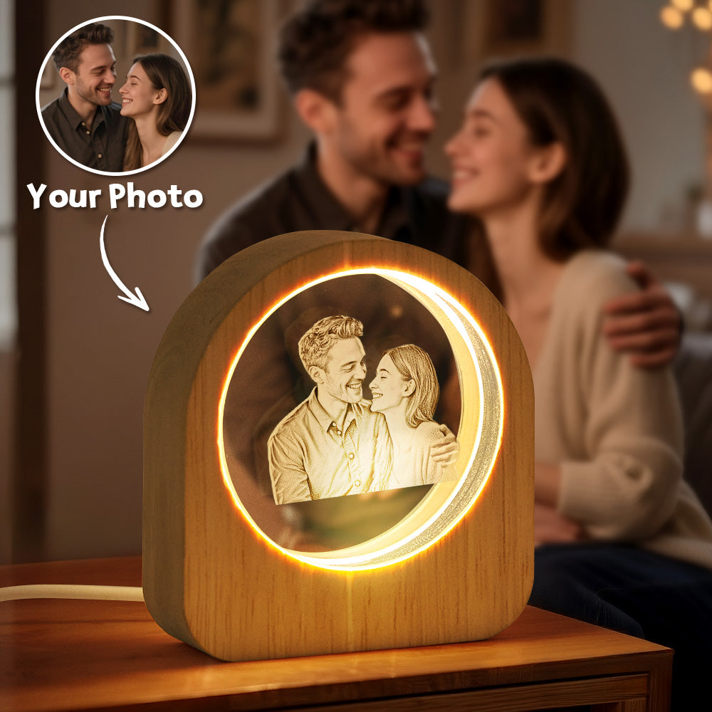 Personalized Family 3D Engraved Crystal Photo LED Light