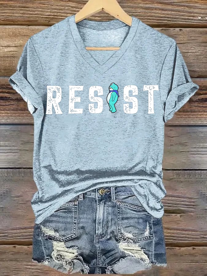 V-neck Women's  Portland Frog resist Print T-Shirt