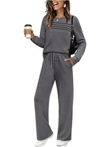 🔥LAST DAY 45% OFF✨Women's Crew Neck Lounge Set - Soft Cotton Top & Drawstring Pants