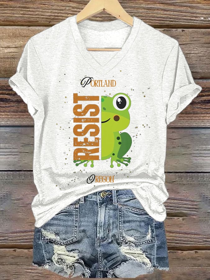 Women's Retro Portland Frog Protest Print T-Shirt
