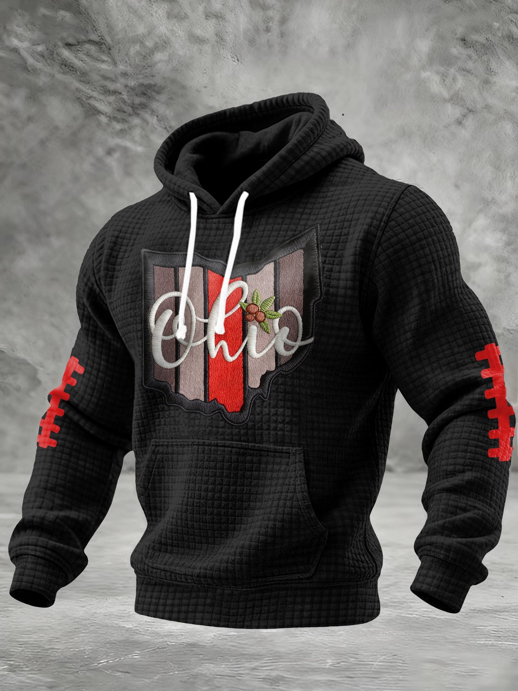 Men's Football Print Checkered Fabric Hooded Sweatshirt