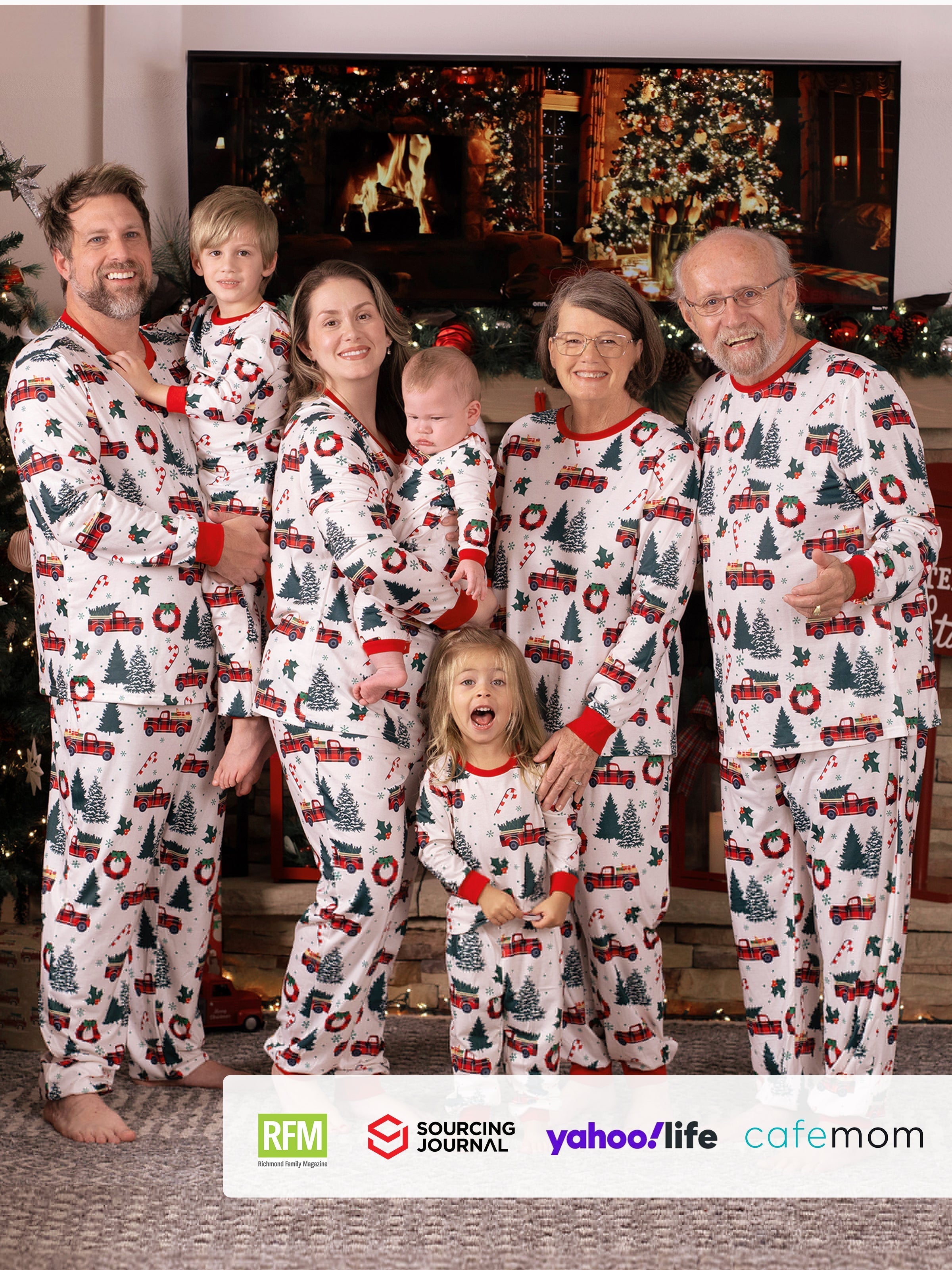 Christmas Family Matching Allover Xmas Tree & Car Print Long-sleeve Pajamas Sets with Christmas Socks Multi-color