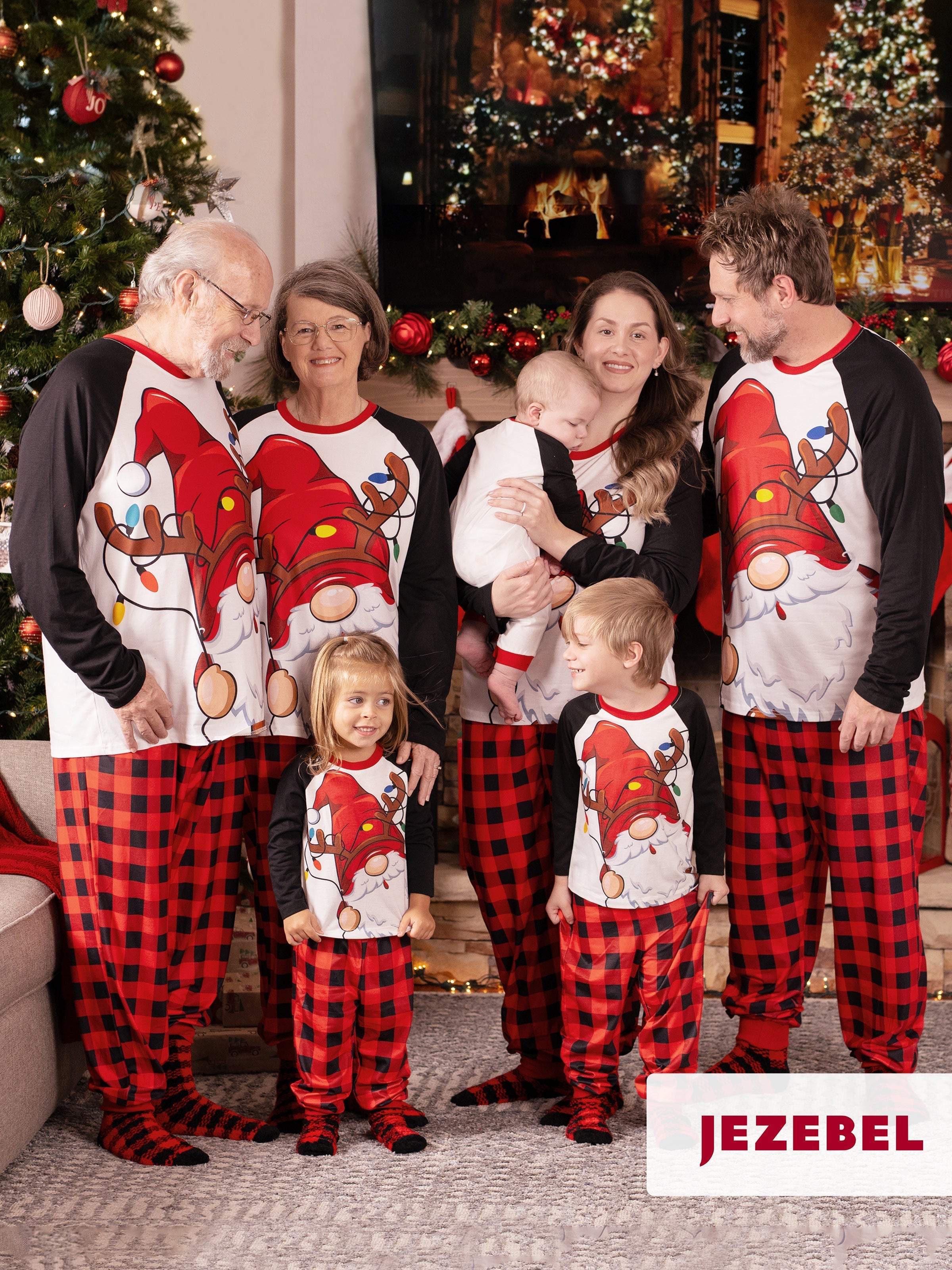 Christmas Family Matching Santa Print Raglan Sleeves Pajamas Sets with Christmas Socks (SGS Certied Safety) Red