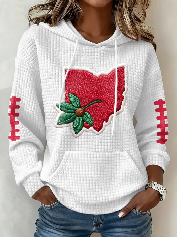 Women's Football Print Plaid Fabric Hooded Sweatshirt