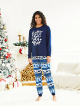 Mosaic Family Matching Letter Top Reindeer Pants Christmas Pajamas Sets with Christmas Socks Deep Blue
