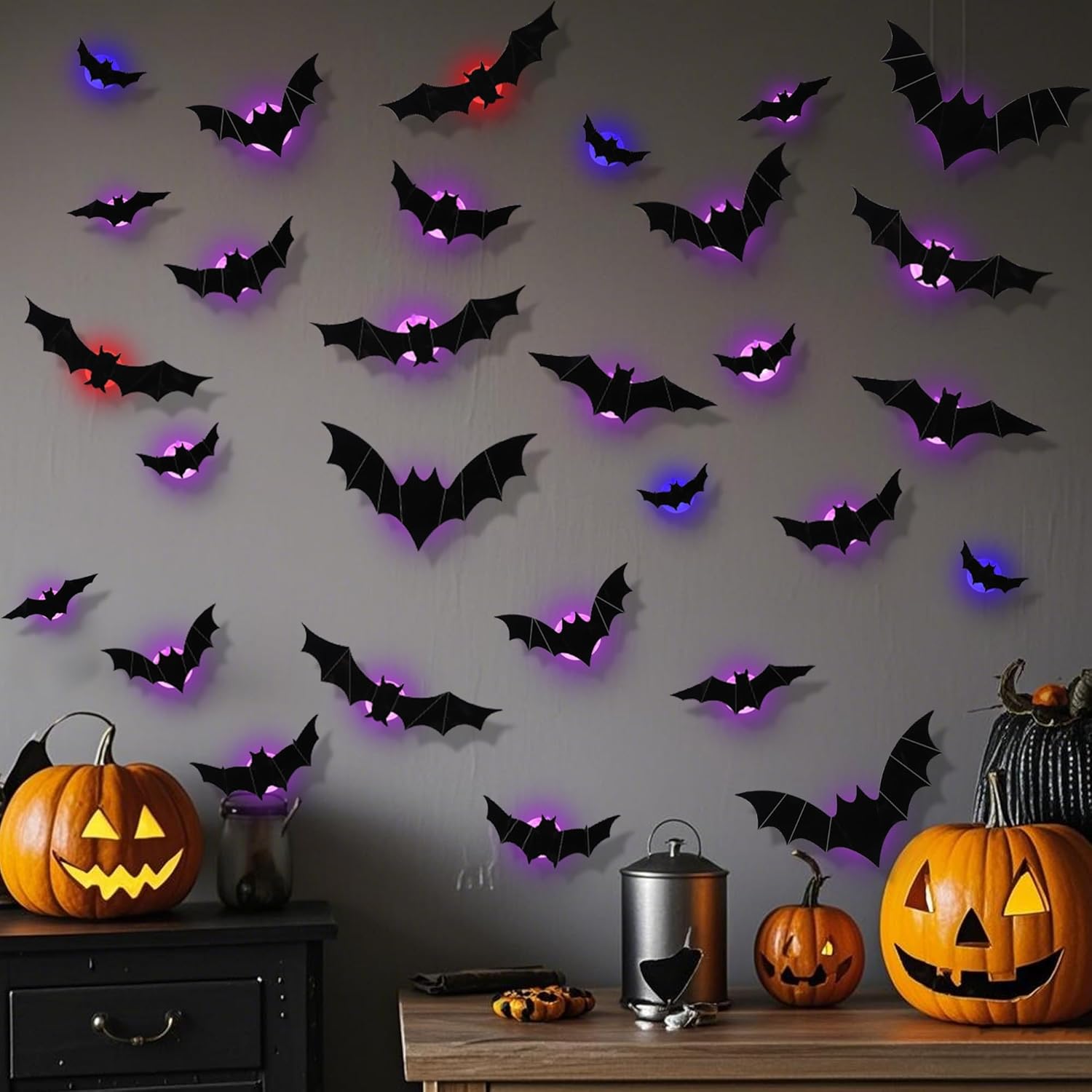 LED decorations in 3D bat light design (available in three sizes: large, medium, and small)