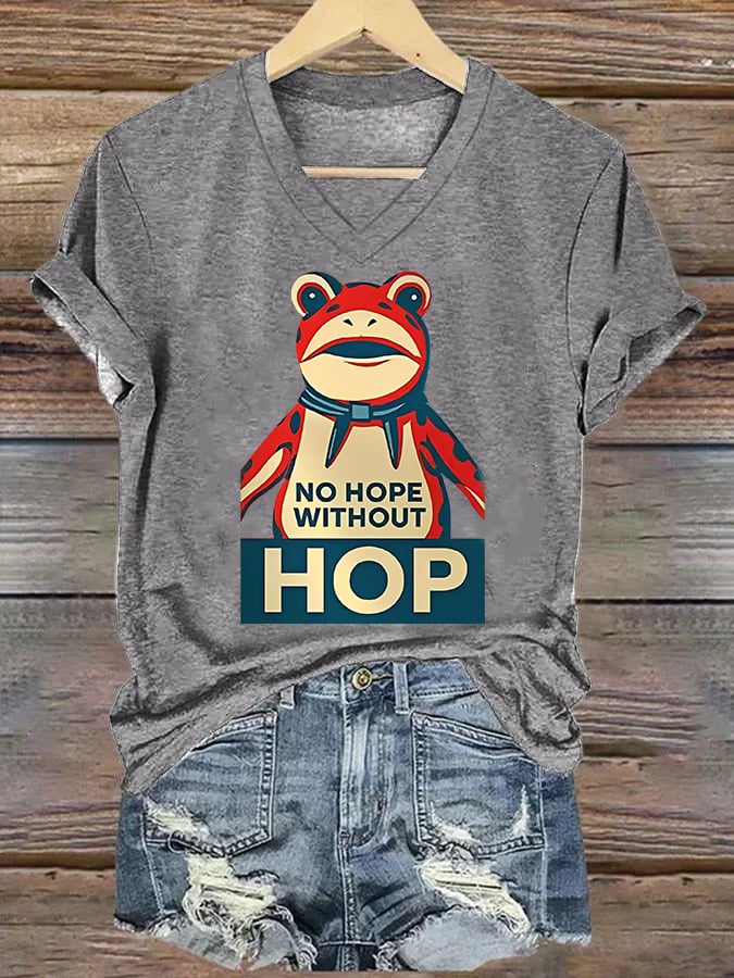 V-neck Women's no hope without hop  Printed Casual T-Shirt