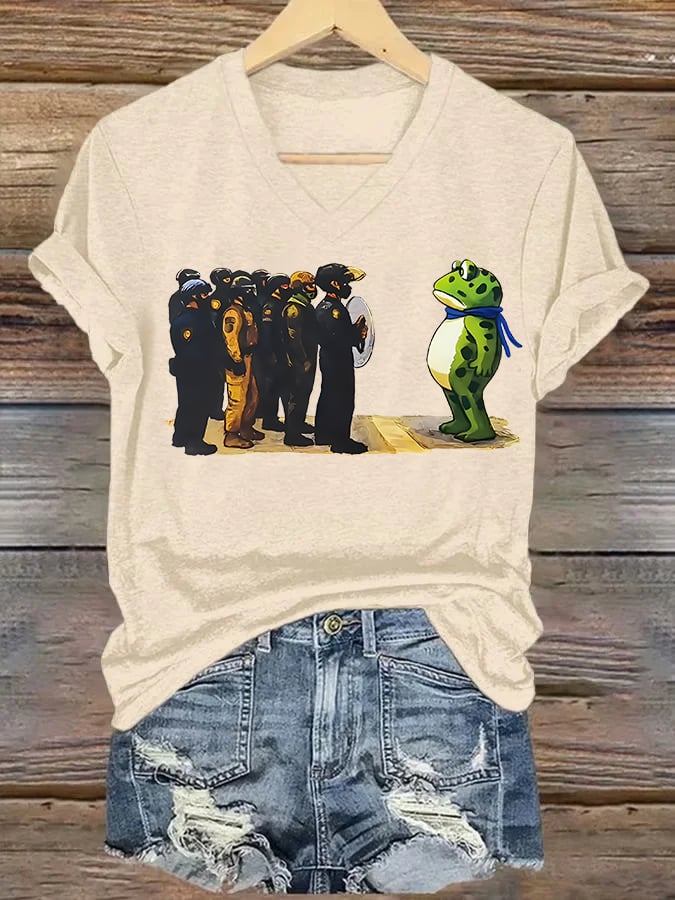V-neck Women's  Portland Frog print T-Shirt