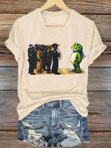 V-neck Women's  Portland Frog print T-Shirt